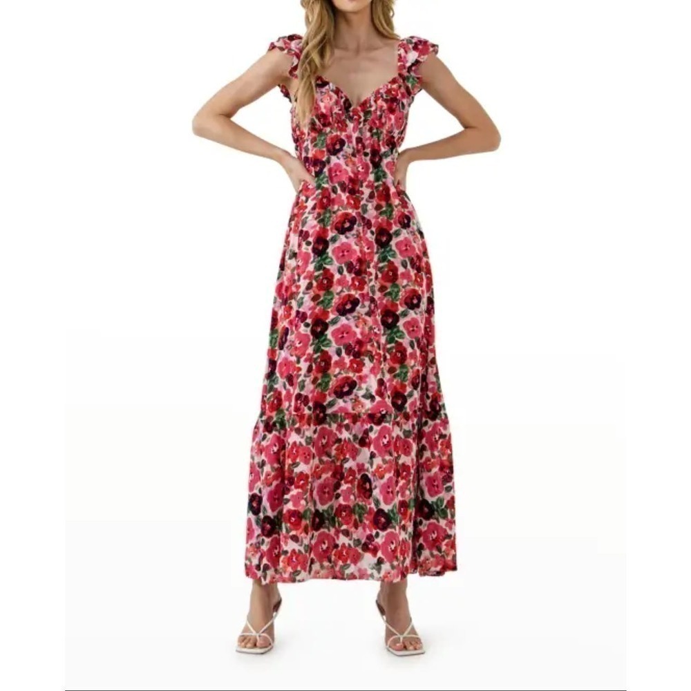 Nwt ENDLESS ROSE Big Floral Sweetheart Maxi Dress size large
